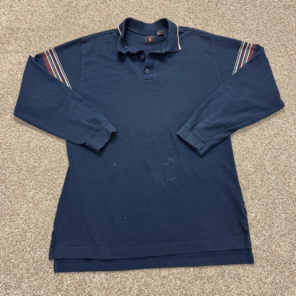 Vintage Levi's Polo Shirt Mens M Blue Stripe Cotton Knit Long Sleeve USA